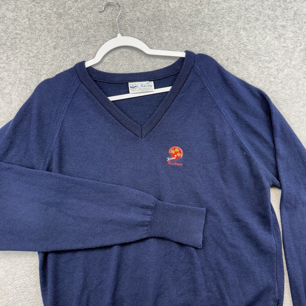 Vintage 80s Ohio State Buckeyes V Neck Sweater Men XL Navy Blue Pickering Preppy
